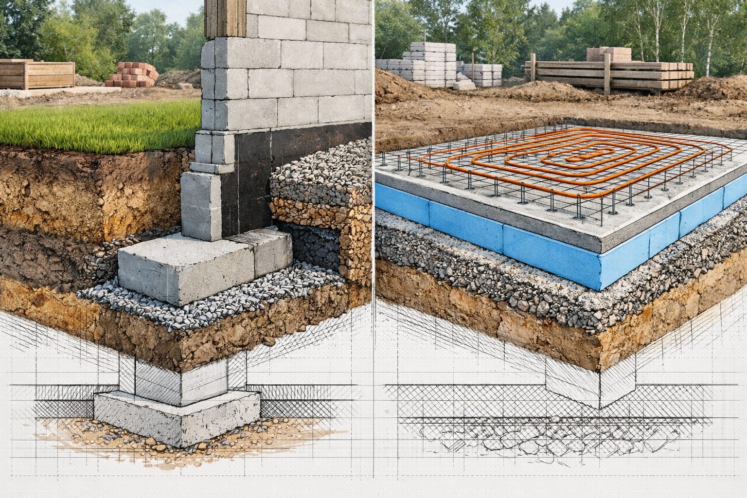 Zbrojenie, izolacja styrodurem XPS i zintegrowane ogrzewanie podłogowe